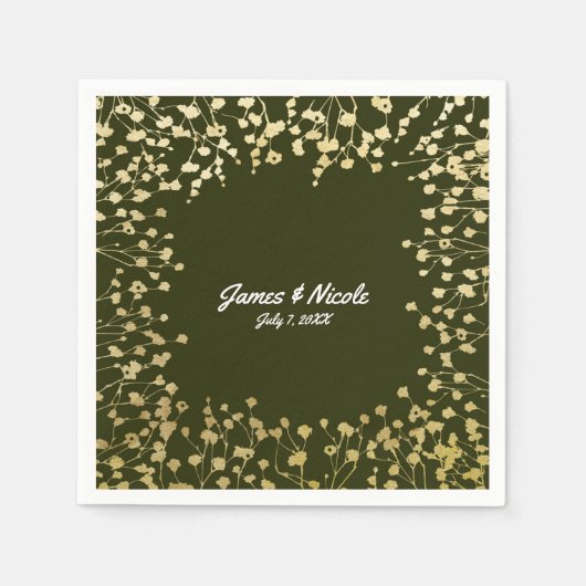 Gold Baby's Breath Floral Rustic Olive Green Servetten (Voorkant)