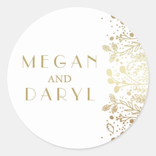 Gold Baby's Breath Florals Bruiloft Ronde Sticker (Voorkant)