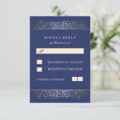 Gold Baby's Breath Navy Bruiloft RSVP Kaarten Kaartje (Staand voorkant)