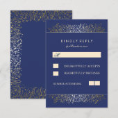 Gold Baby's Breath Navy Bruiloft RSVP Kaarten Kaartje (Voorkant / Achterkant)