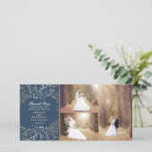 Gold Baby's Breath Navy Trouwfoto Dank u Bedankkaart (Staand voorkant)