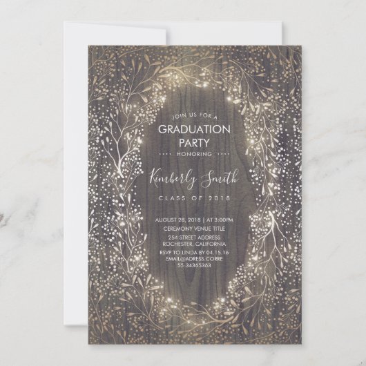 Gold Baby's Breath Rustic Country Graduation Party Kaart (Voorkant)