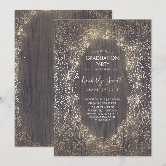 Gold Baby's Breath Rustic Country Graduation Party Kaart (Voorkant / Achterkant)