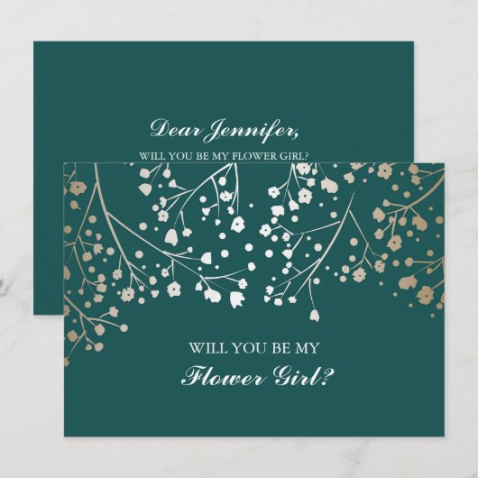 Gold Baby's Breath Wedding Bloemenmeisje Kaart (Voorkant / Achterkant)