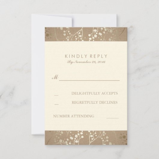 Gold Baby's Breath Wedding RSVP Kaarten (Voorkant)