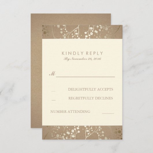 Gold Baby's Breath Wedding RSVP Kaarten (Voorkant / Achterkant)