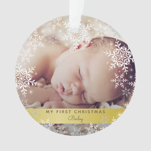 Gold Baby's eerste kerstfoto Foto Ornament (voorkant)