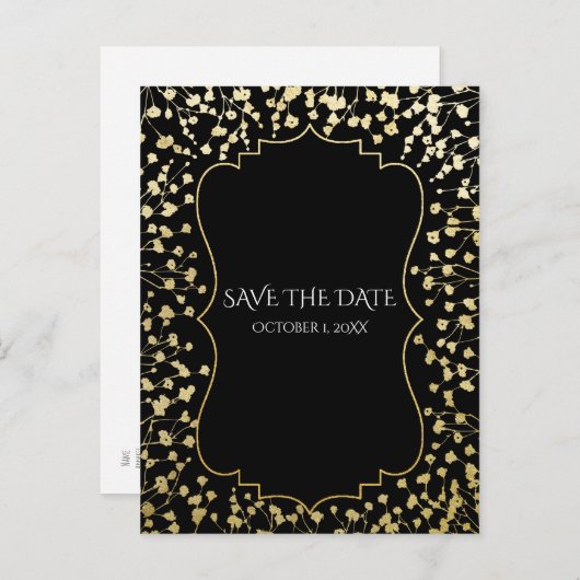 Gold Baby's Grote Floral Rustic Black Save Date Aankondigingskaart (Voorkant / Achterkant)