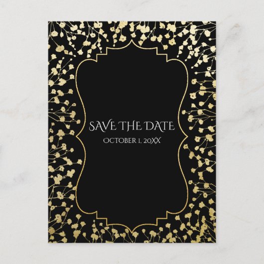 Gold Baby's Grote Floral Rustic Black Save Date Aankondigingskaart (Voorkant)