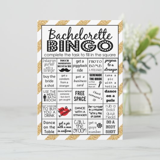 Gold Bachelorette Bingo, partijspel, uitdaging Kaart (Staand voorkant)