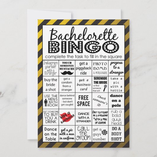 Gold Bachelorette Bingo, partijspel, uitdaging Kaart (Voorkant)