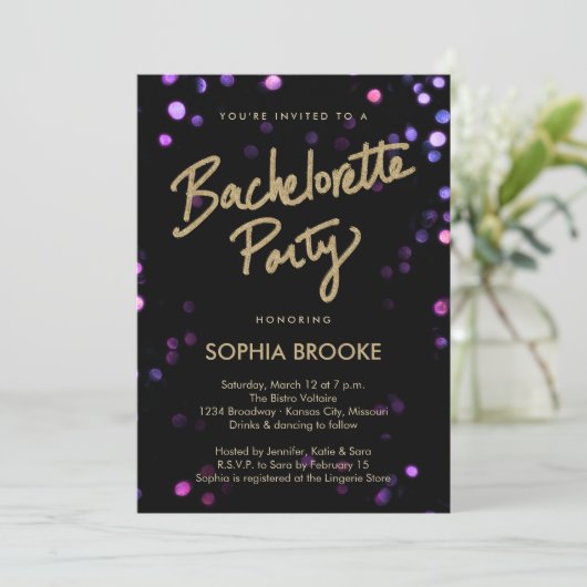 Gold Bachelorette party met Shimmer Lights Kaart (Staand voorkant)