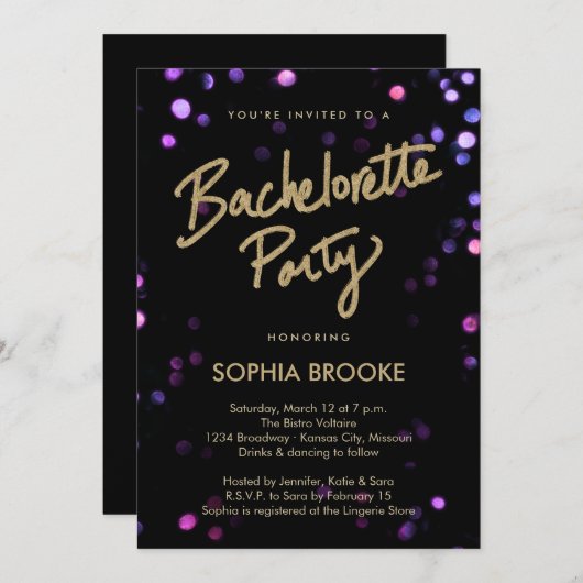 Gold Bachelorette party met Shimmer Lights Kaart (Voorkant / Achterkant)