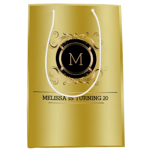 Gold Background met Gold en Black Lijst Medium Cadeauzakje (Voorkant)