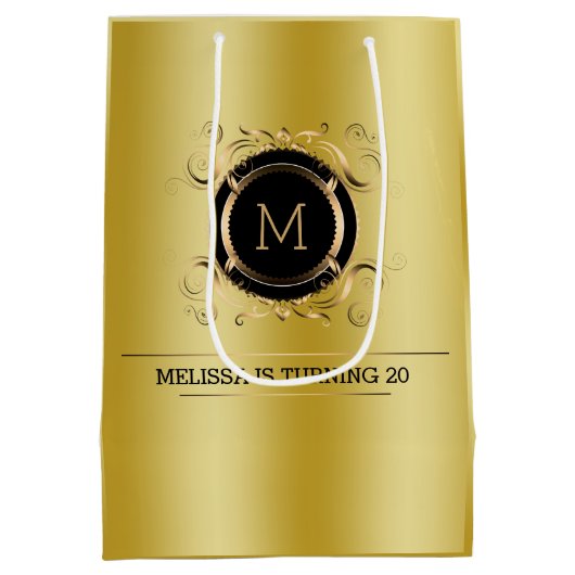 Gold Background met Gold en Black Lijst Medium Cadeauzakje (Achterkant)