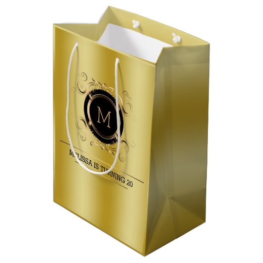 Gold Background met Gold en Black Lijst Medium Cadeauzakje (Achterkant Gekanteld)