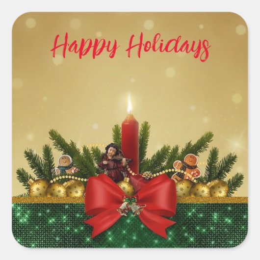 Gold Background with Pine Tree and Saint and Fat Vierkante Sticker (Voorkant)