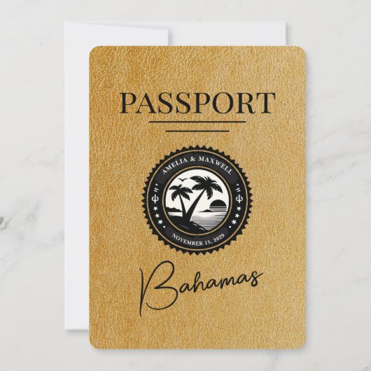 Gold Bahamas Passport Huwelijksuitnodiging Kaart (Achterkant)