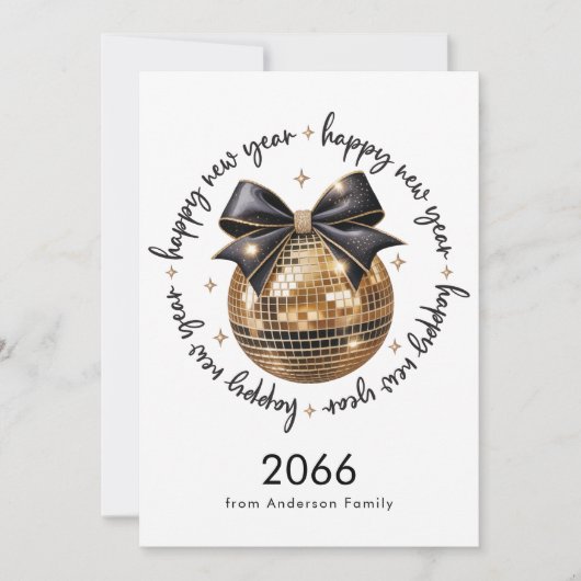 Gold Ball Black Bow Happy New Year 2026 Non Photo Feestdagenkaart (Voorkant)
