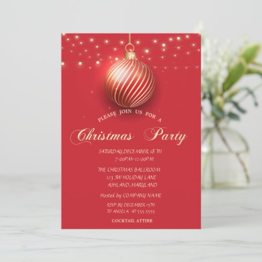 Gold Ball, String Lights Company, kerstfeest Kaart (Staand voorkant)