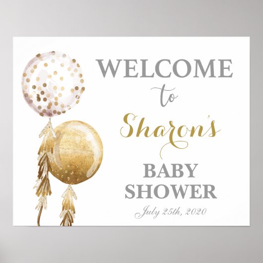 Gold ballons baby shower welkomstbord poster (Voorkant)