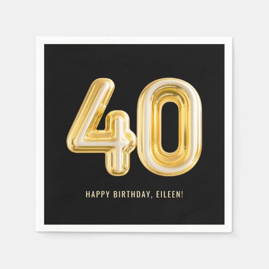 Gold Balloon 40th Birthday Party Napkins Servet (Voorkant)