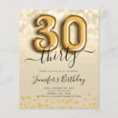 Gold Balloon Glitter 30th Birthday Party Invite Flyer (Voorkant)