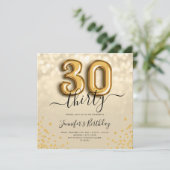 Gold Balloon Glitter 30th Birthday Party Invite Kaart (Staand voorkant)