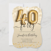 Gold Balloon Glitter 40th Birthday Party Invite Kaart (Voorkant)