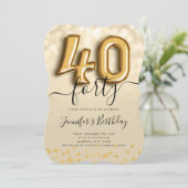 Gold Balloon Glitter 40th Birthday Party Invite Kaart (Staand voorkant)