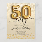 Gold Balloon Glitter 50th Birthday Party Invite Flyer (Voorkant)