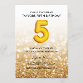 Gold Balloon Glitter 5e verjaardag Kaart