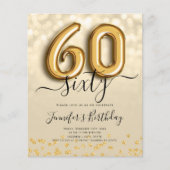 Gold Balloon Glitter 60th Birthday Party Invite (Voorkant)