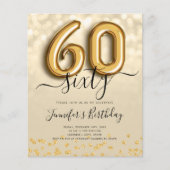 Gold Balloon Glitter 60th Birthday Party Invite Flyer (Voorkant)