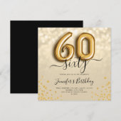 Gold Balloon Glitter 60th Birthday Party Invite Kaart (Voorkant / Achterkant)