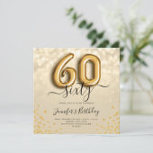Gold Balloon Glitter 60th Birthday Party Invite Kaart (Staand voorkant)