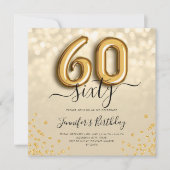 Gold Balloon Glitter 60th Birthday Party Invite Kaart (Voorkant)