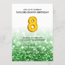 Gold Balloon Green Glitter 8e verjaardagsfeest