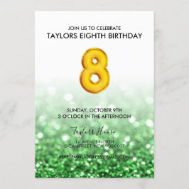 Gold Balloon Green Glitter 8e verjaardagsfeest Kaart
