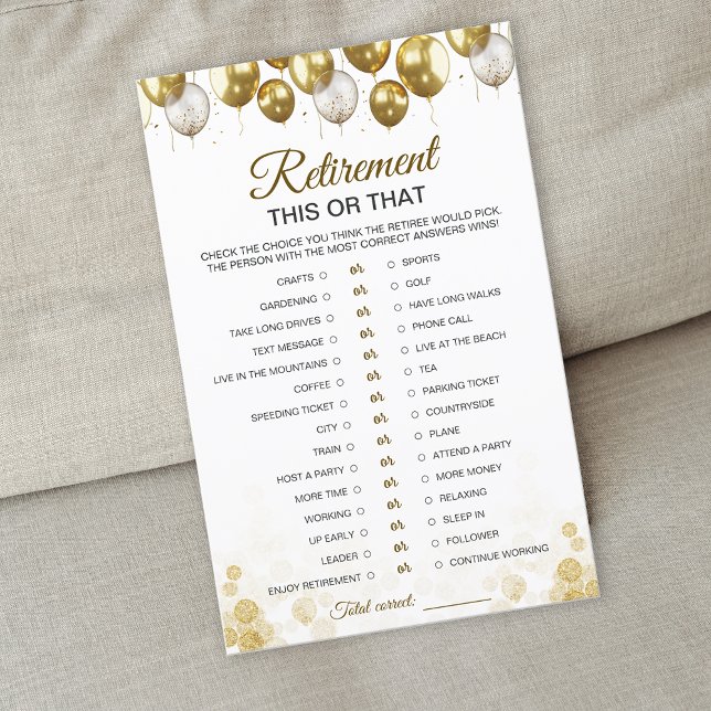 Gold Balloon Happy Retirement Party Game Kaart (Gold Balloon Happy Retirement Party Game Card)