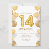 Gold Balloons 14e uitnodiging van de Birthday Part (Voorkant)