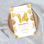 Gold Balloons 14e uitnodiging van de Birthday Part