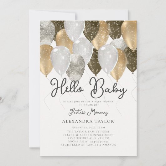 Gold Balloons Arch Gender Neutral Chic Baby shower Kaart (Voorkant)