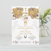 Gold Balloons Baby Charro Mexican Baptisme Kaart (Staand voorkant)