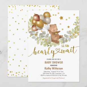 Gold Balloons Beer We kunnen Baby shower wachten  Kaart