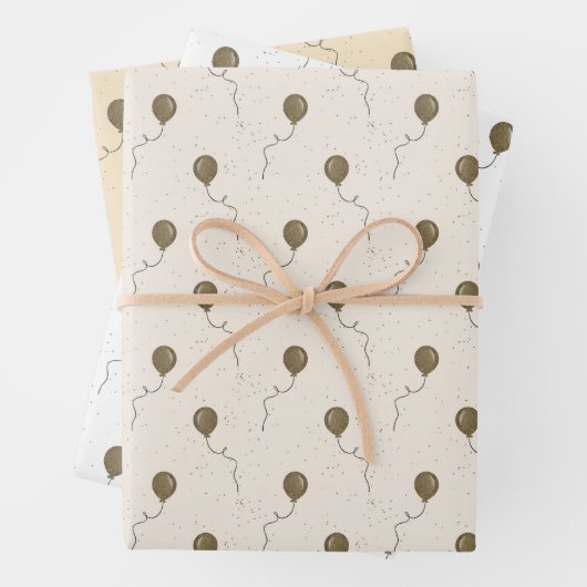 Gold Balloons en Sparkly Sky Wedding Inpakpapier Vel (In situ)