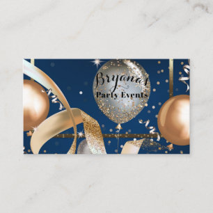Gold Balloons Navy Blue Party Event Planner Visitekaartje