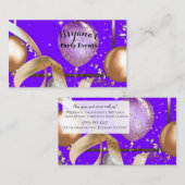 Gold Balloons Paarse Party Evenementenplanner Visitekaartje (Voorkant / Achterkant)