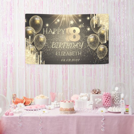 Gold Balloons Stars Glitter Drip 18th Birthday Spandoek (Feest)