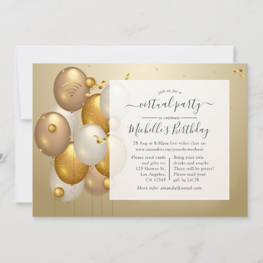 Gold Balloons virtuele geboortedag Kaart (Voorkant)
